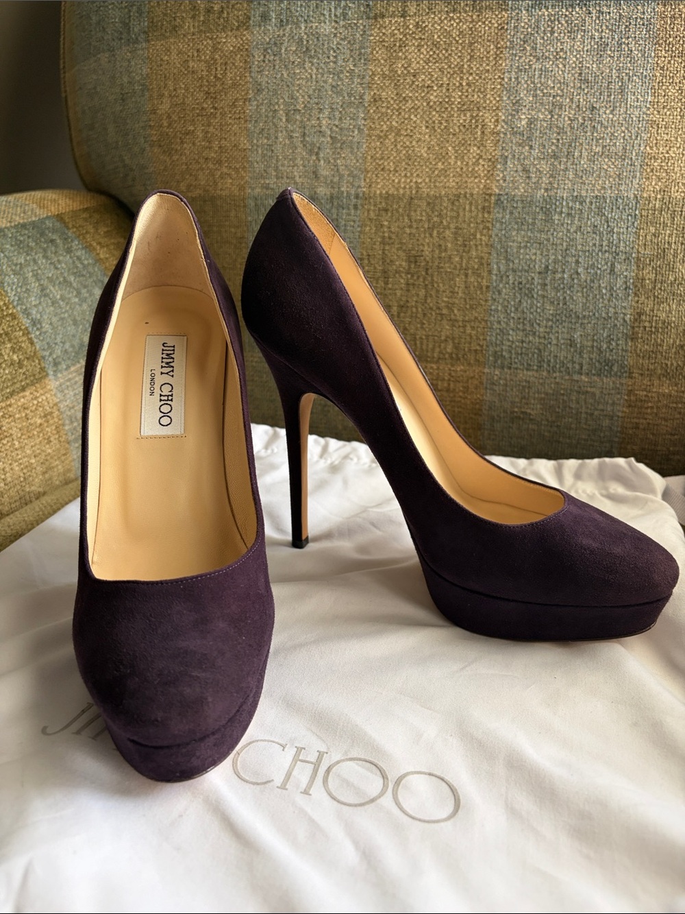 Jimmy Choo Deep Plum Suede Platform Pumps
